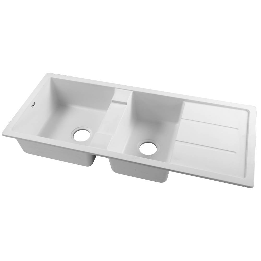Cefito Stone Kitchen Sink 1160X500MM Granite Under/Topmount Basin Double Bowl White freeshipping - Awezingly