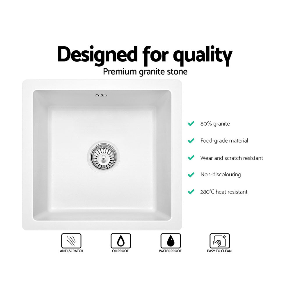 Cefito Stone Kitchen Sink 450X450MM Granite Under/Topmount Basin Bowl Laundry White freeshipping - Awezingly