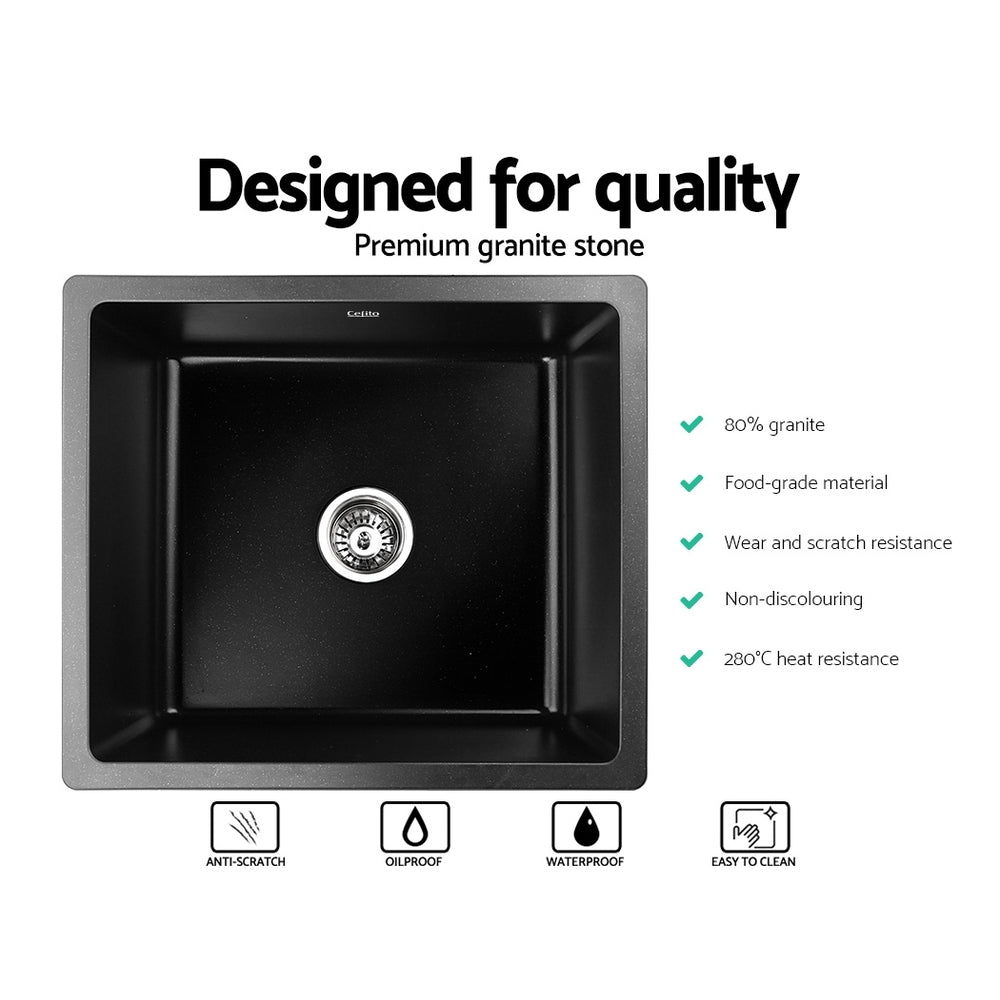 Cefito Stone Kitchen Sink 460X410MM Granite Under/Topmount Basin Bowl Laundry Black freeshipping - Awezingly