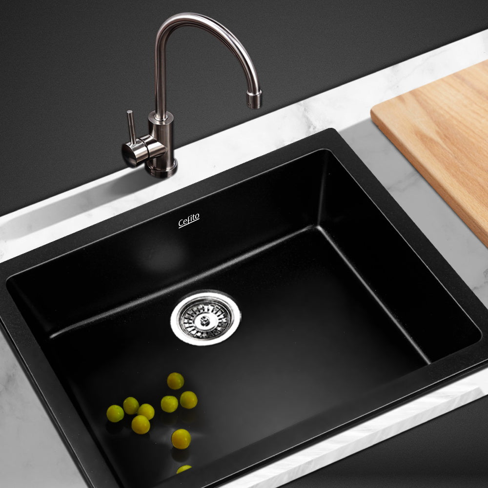 Cefito Stone Kitchen Sink 610X470MM Granite Under/Topmount Basin Bowl Laundry Black freeshipping - Awezingly
