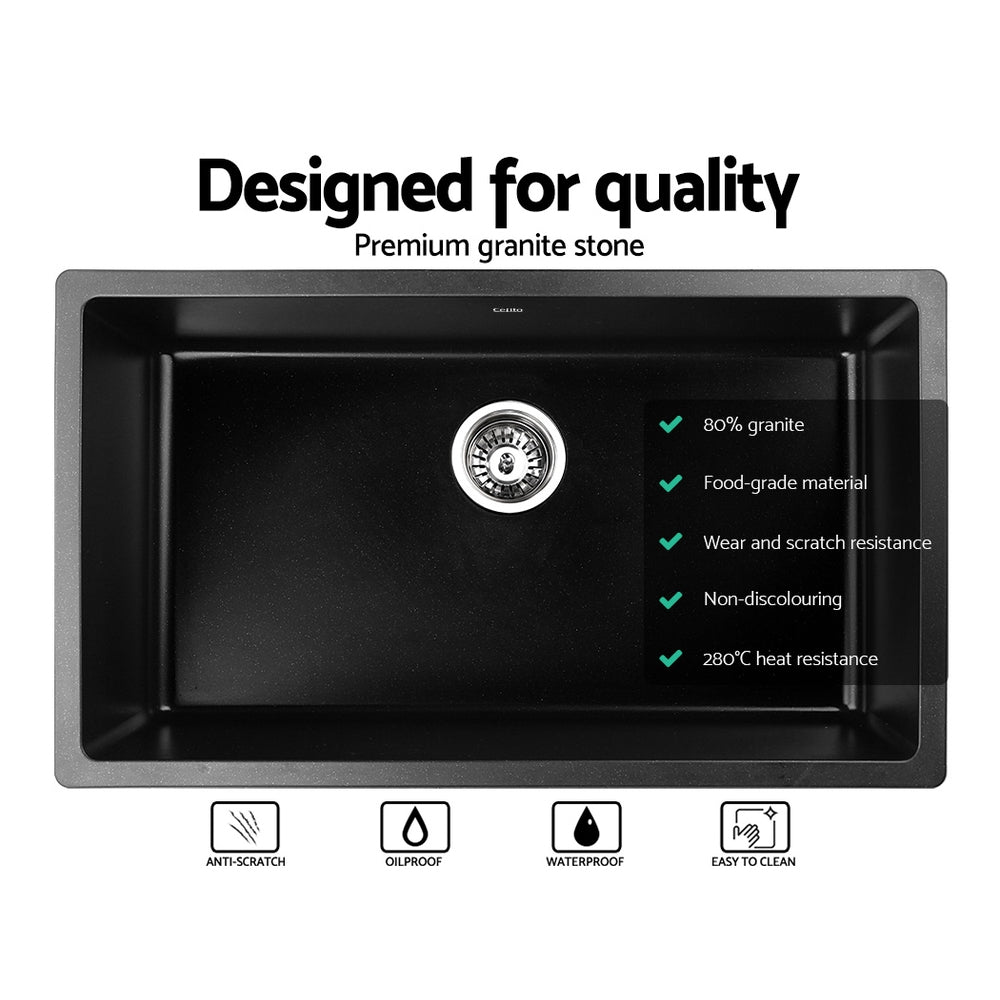 Cefito Stone Kitchen Sink 790X450MM Granite Under/Topmount Basin Bowl Laundry Black freeshipping - Awezingly