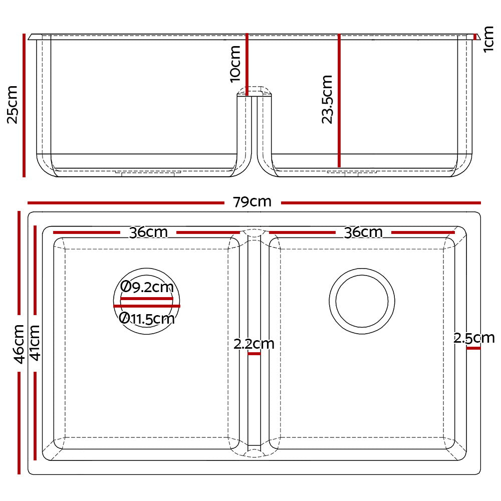 Cefito Stone Kitchen Sink 790X460MM Granite Under/Topmount Basin Double Bowl White freeshipping - Awezingly