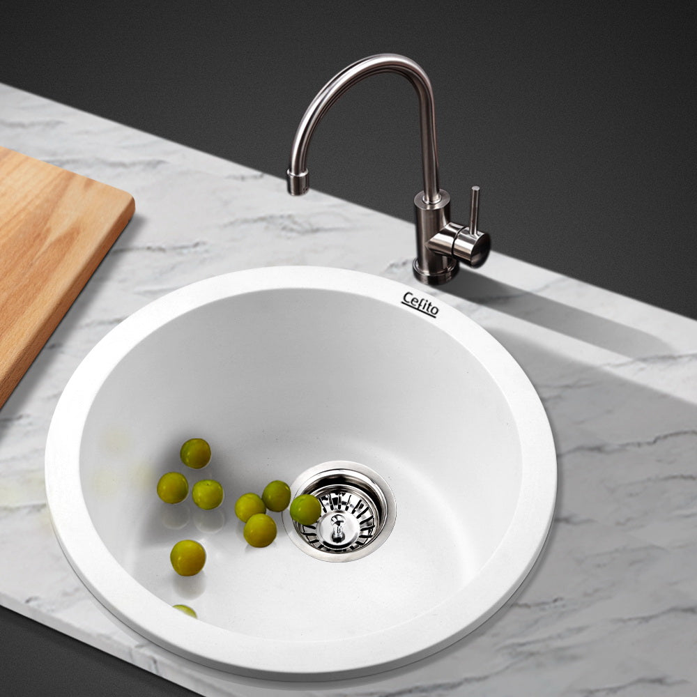 Cefito Stone Kitchen Sink Round 430MM Granite Under/Topmount Basin Bowl Laundry White freeshipping - Awezingly