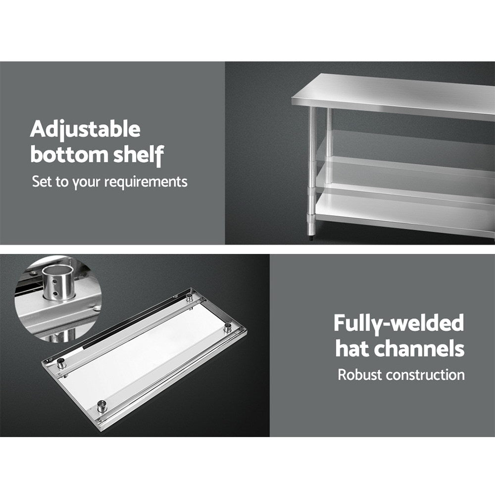 Cefito 304 Stainless Steel Kitchen Benches Work Bench Food Prep Table with Wheels 1219MM x 610MM freeshipping - Awezingly