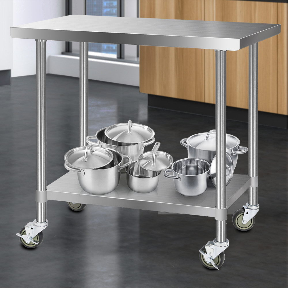 Cefito 304 Stainless Steel Kitchen Benches Work Bench Food Prep Table with Wheels 1219MM x 610MM freeshipping - Awezingly