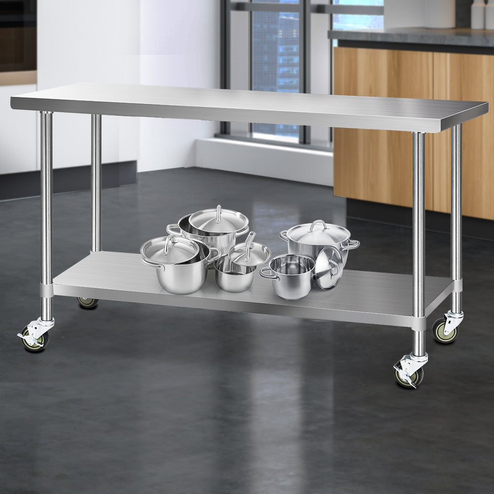 Cefito 304 Stainless Steel Kitchen Benches Work Bench Food Prep Table with Wheels 1829MM x 610MM freeshipping - Awezingly