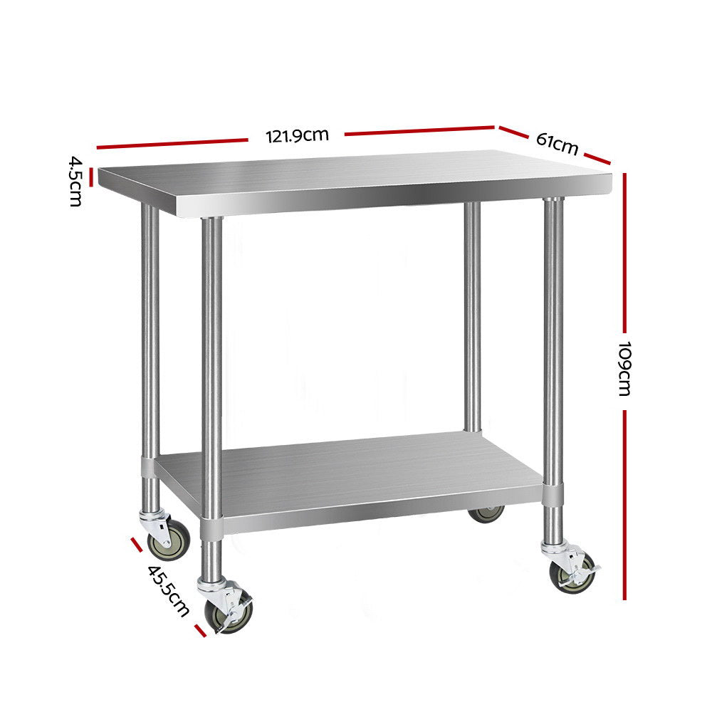 Cefito 430 Stainless Steel Kitchen Benches Work Bench Food Prep Table with Wheels 1219MM x 610MM freeshipping - Awezingly