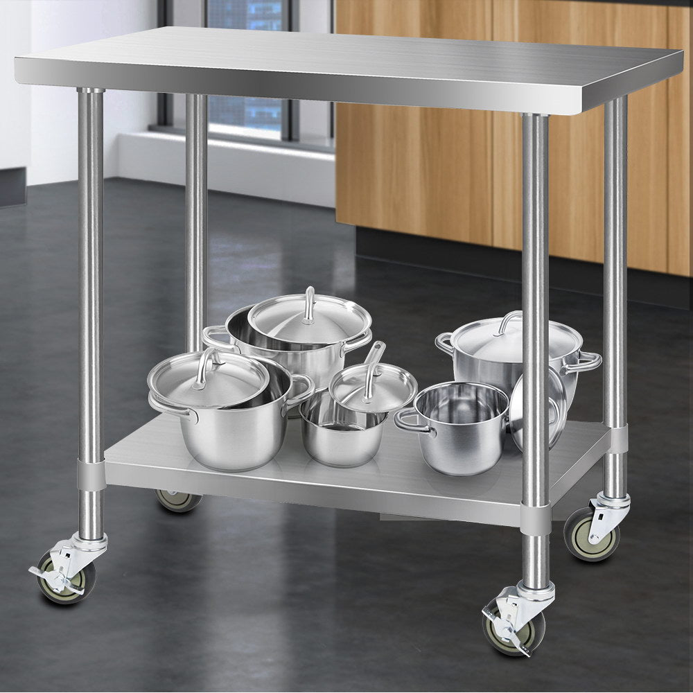 Cefito 430 Stainless Steel Kitchen Benches Work Bench Food Prep Table with Wheels 1219MM x 610MM freeshipping - Awezingly