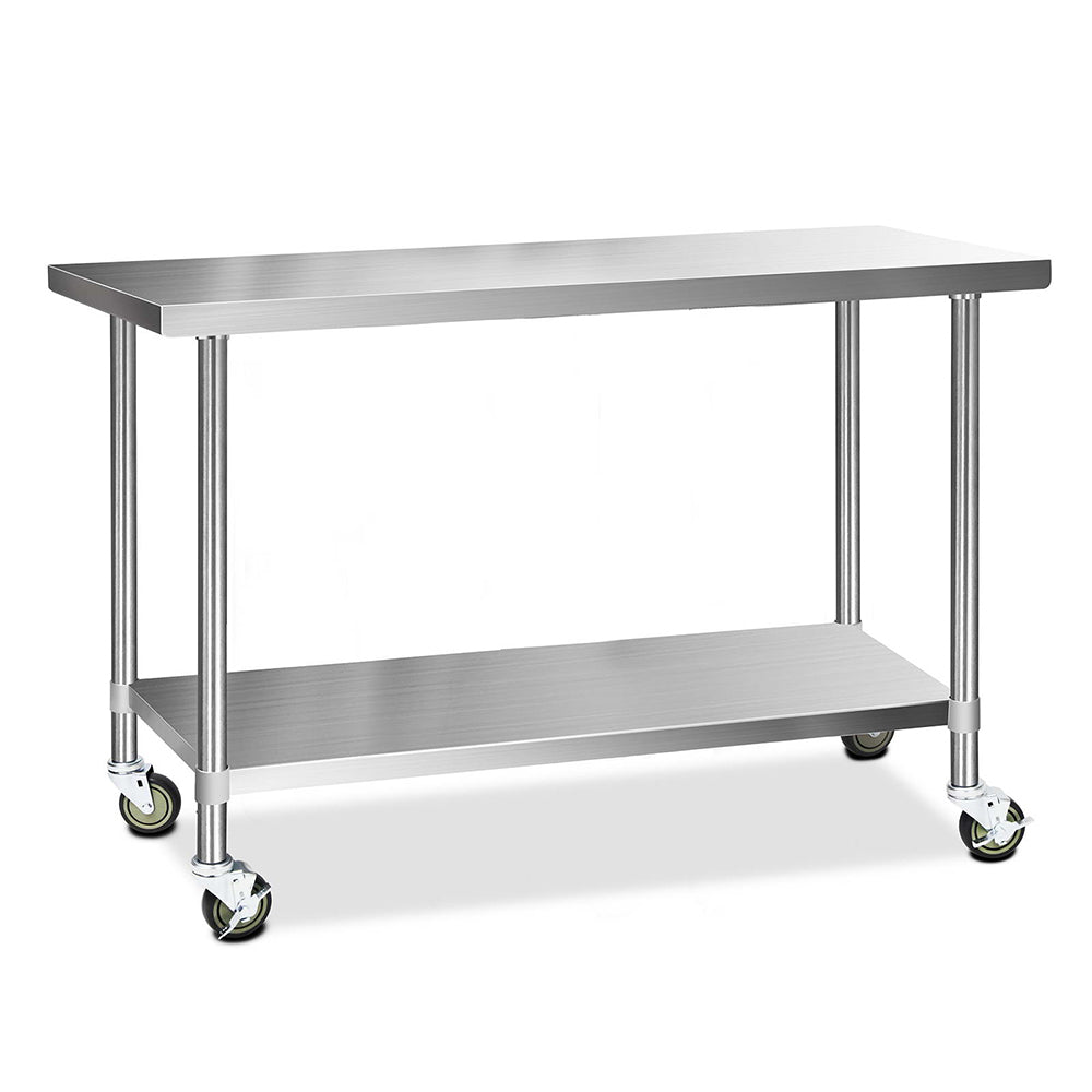 Cefito 430 Stainless Steel Kitchen Benches Work Bench Food Prep Table with Wheels 1524MM x 610MM freeshipping - Awezingly