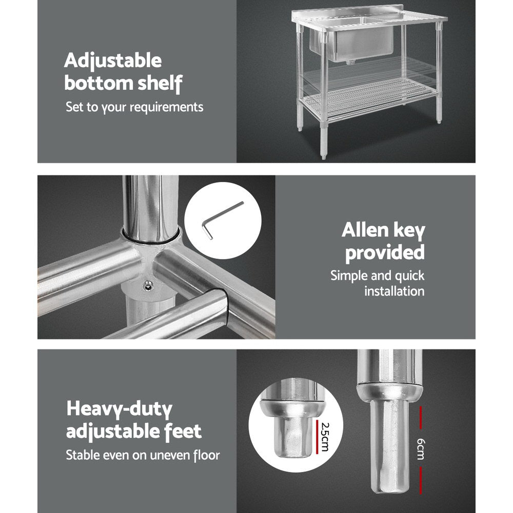 Cefito 100x60cm Commercial Stainless Steel Sink Kitchen Bench freeshipping - Awezingly