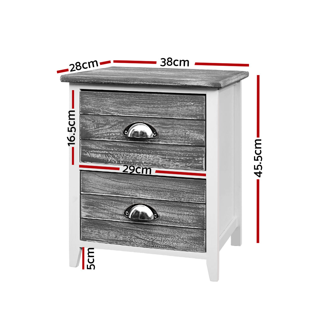 Artiss 2x Bedside Table Nightstands 2 Drawers Storage Cabinet Bedroom Side Grey freeshipping - Awezingly