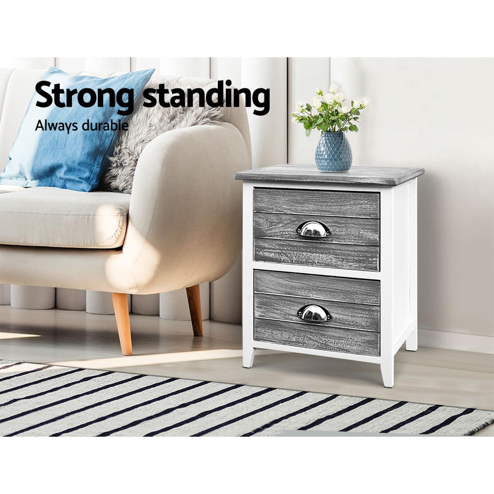 Artiss 2x Bedside Table Nightstands 2 Drawers Storage Cabinet Bedroom Side Grey freeshipping - Awezingly