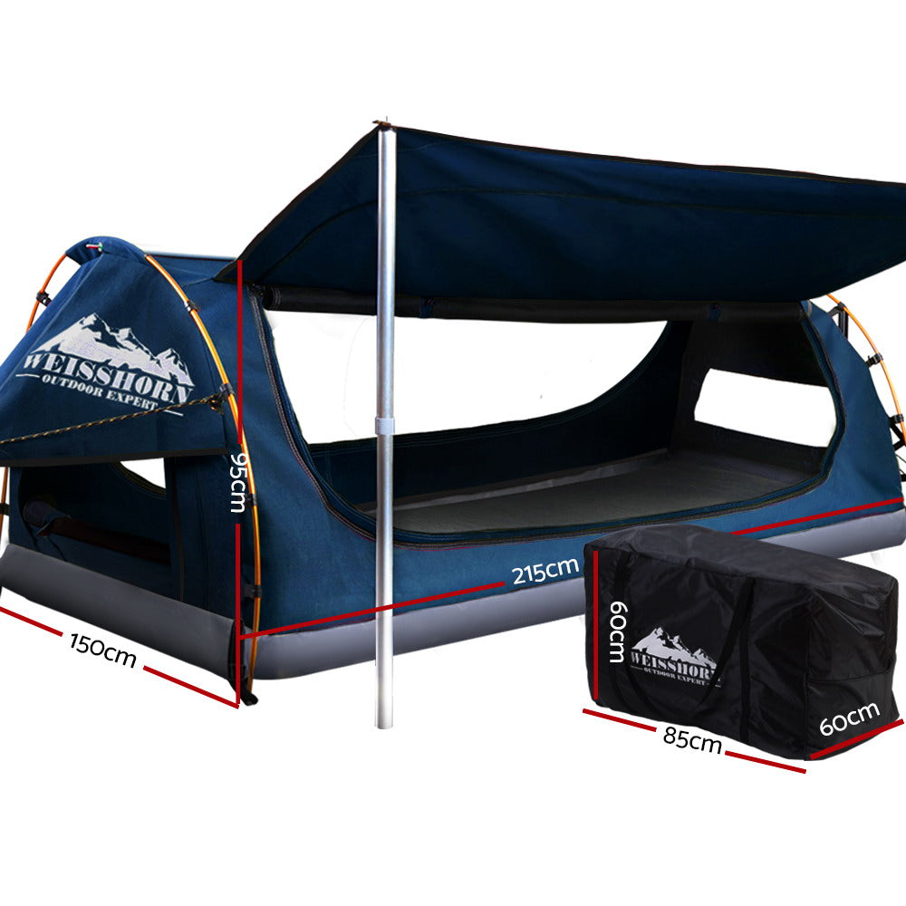 Weisshorn Double Swag Camping Swags Canvas Free Standing Dome Tent Dark Blue with 7CM Mattress freeshipping - Awezingly