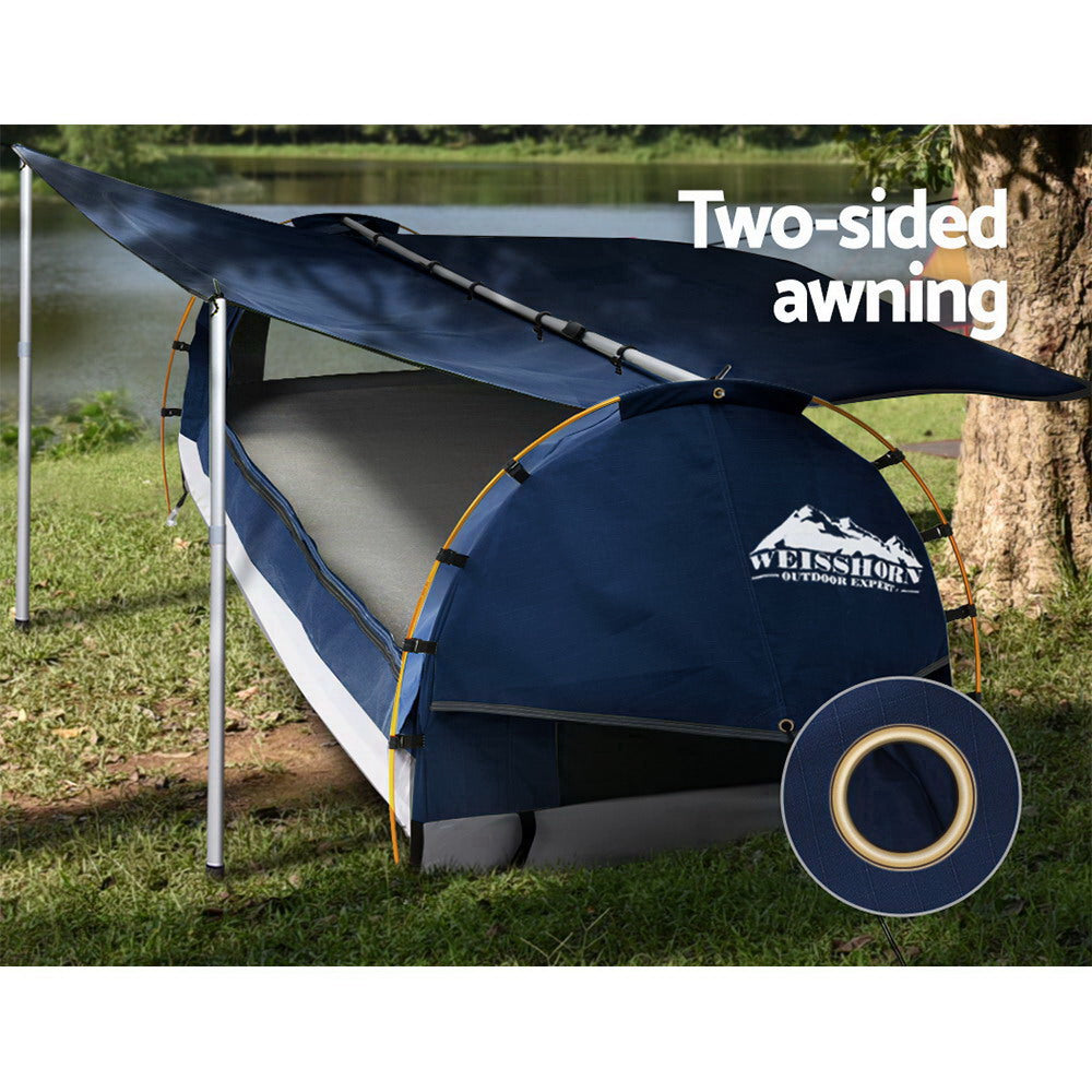 Weisshorn Double Swag Camping Swags Canvas Free Standing Dome Tent Dark Blue with 7CM Mattress freeshipping - Awezingly