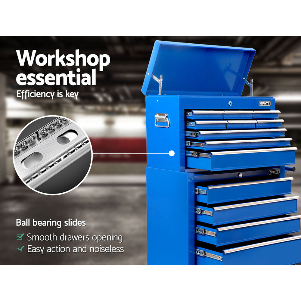 Giantz 14 Drawers Toolbox Trolley Storage Box - Blue Giantz