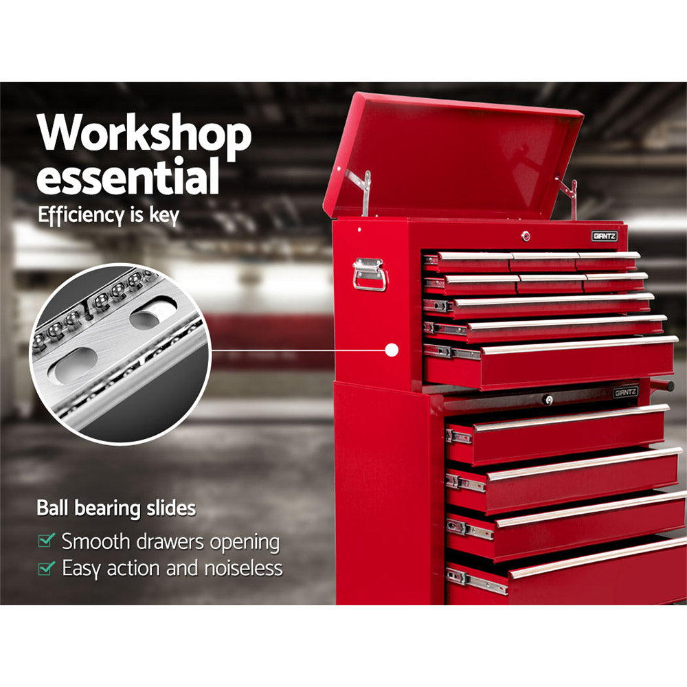 Giantz 14 Drawers Toolbox Trolley Storage Box - Red Giantz