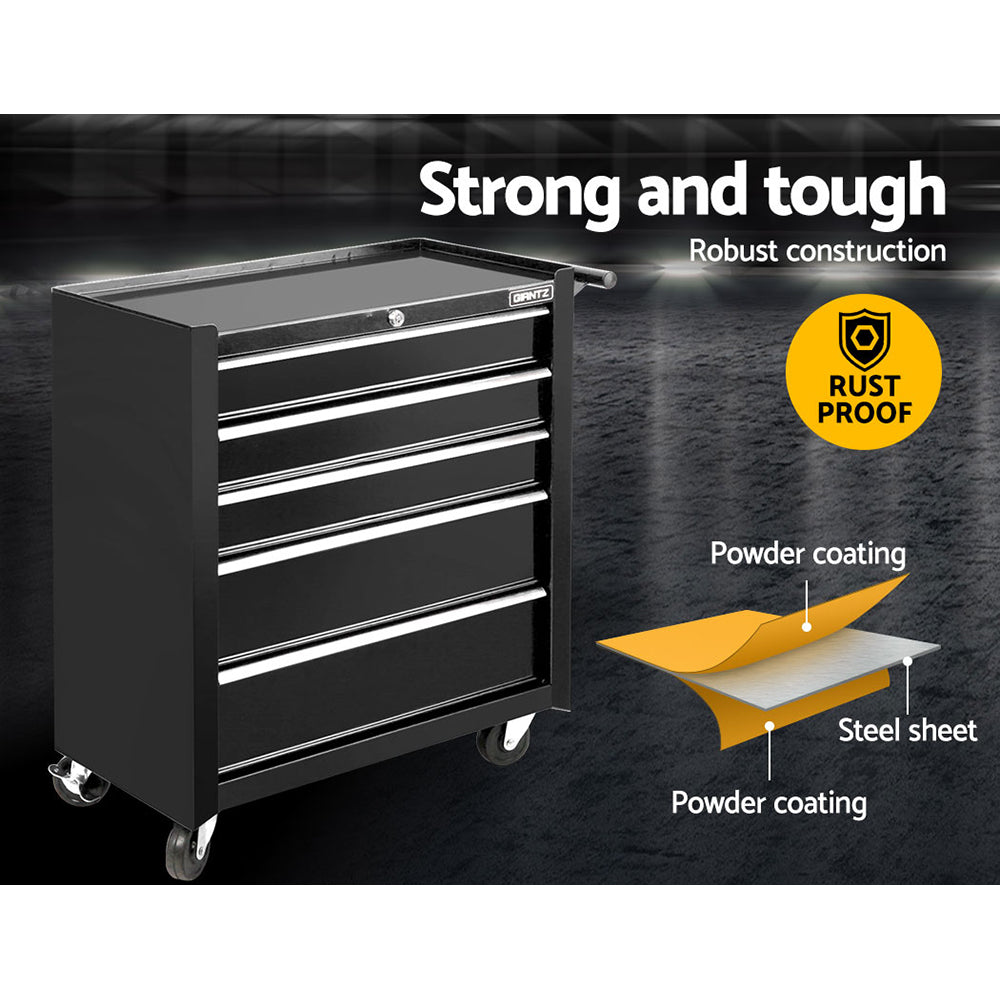 Giantz 5 Drawer Mechanic Tool Box Storage Trolley - Black freeshipping - Awezingly