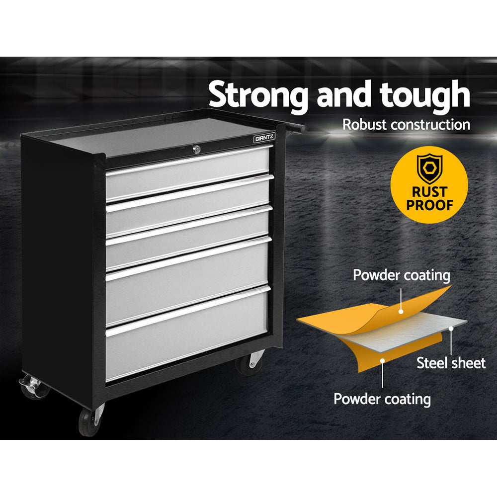 Giantz 5 Drawer Mechanic Tool Box Storage Trolley - Black & Grey freeshipping - Awezingly