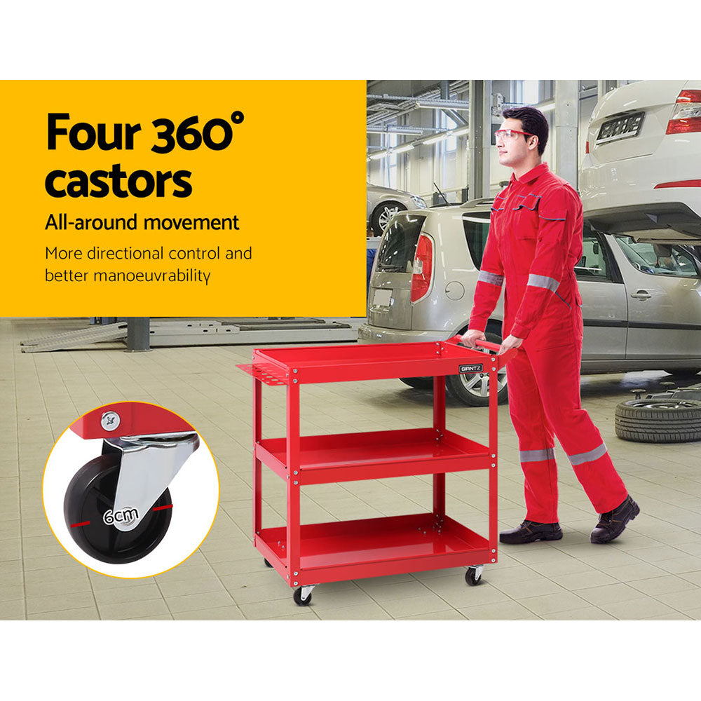 Giantz Tool Cart 3 Tier Parts Steel Trolley Mechanic Storage Organizer Red Giantz