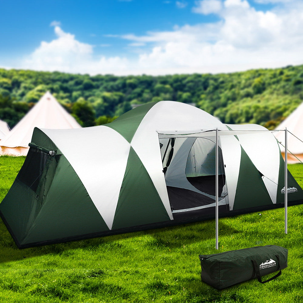Weisshorn Family Camping Tent 12 Person Hiking Beach Tents (3 Rooms) Green Weisshorn