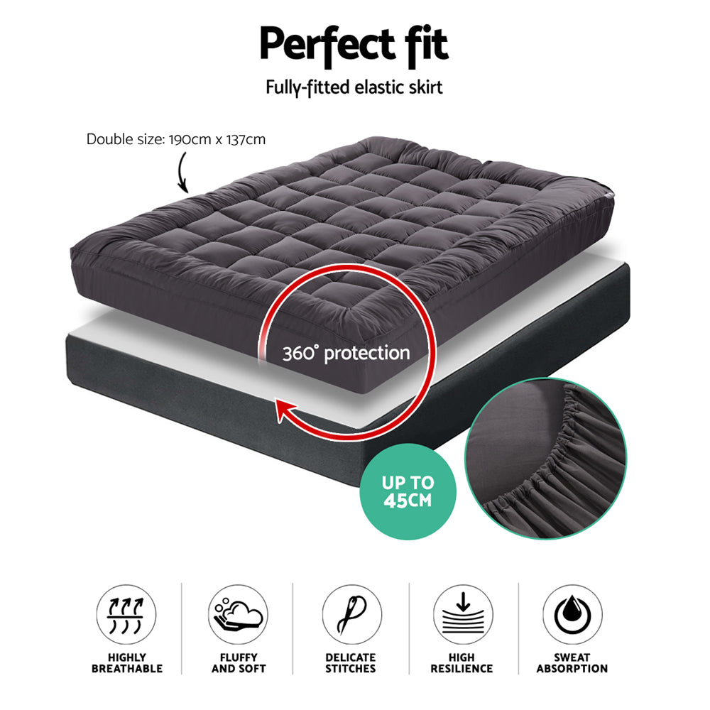 Giselle Double Mattress Topper Pillowtop 1000GSM Charcoal Microfibre Bamboo Fibre Filling Protector freeshipping - Awezingly