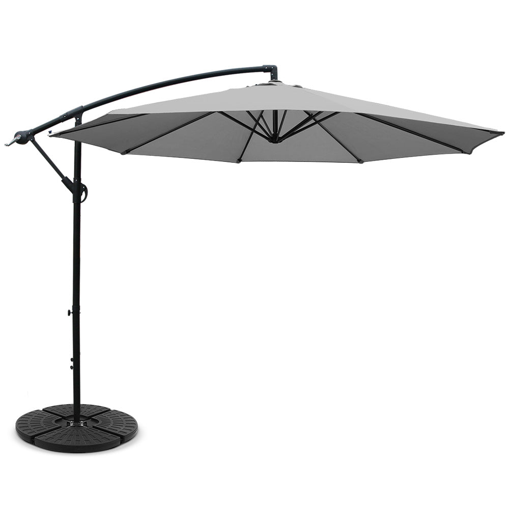 Instahut 3M Umbrella with 48x48cm Base Outdoor Umbrellas Cantilever Sun Beach Garden Patio Grey freeshipping - Awezingly
