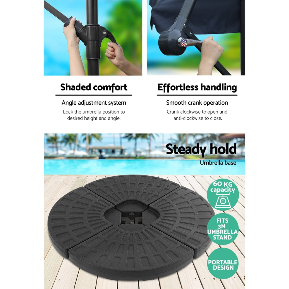 Instahut 3M Umbrella with 48x48cm Base Outdoor Umbrellas Cantilever Sun Beach Garden Patio Navy freeshipping - Awezingly