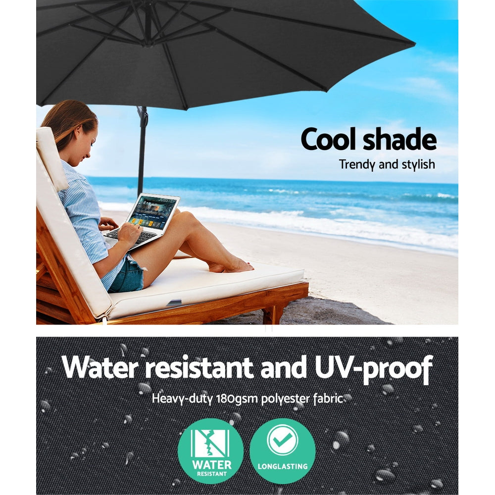 Instahut 3M Umbrella with 50x50cm Base Outdoor Umbrellas Cantilever Sun Stand UV Garden Charcoal freeshipping - Awezingly