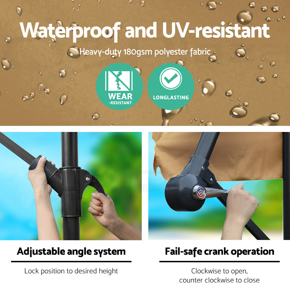 Instahut 3M Cantilevered Outdoor Umbrella - Beige freeshipping - Awezingly