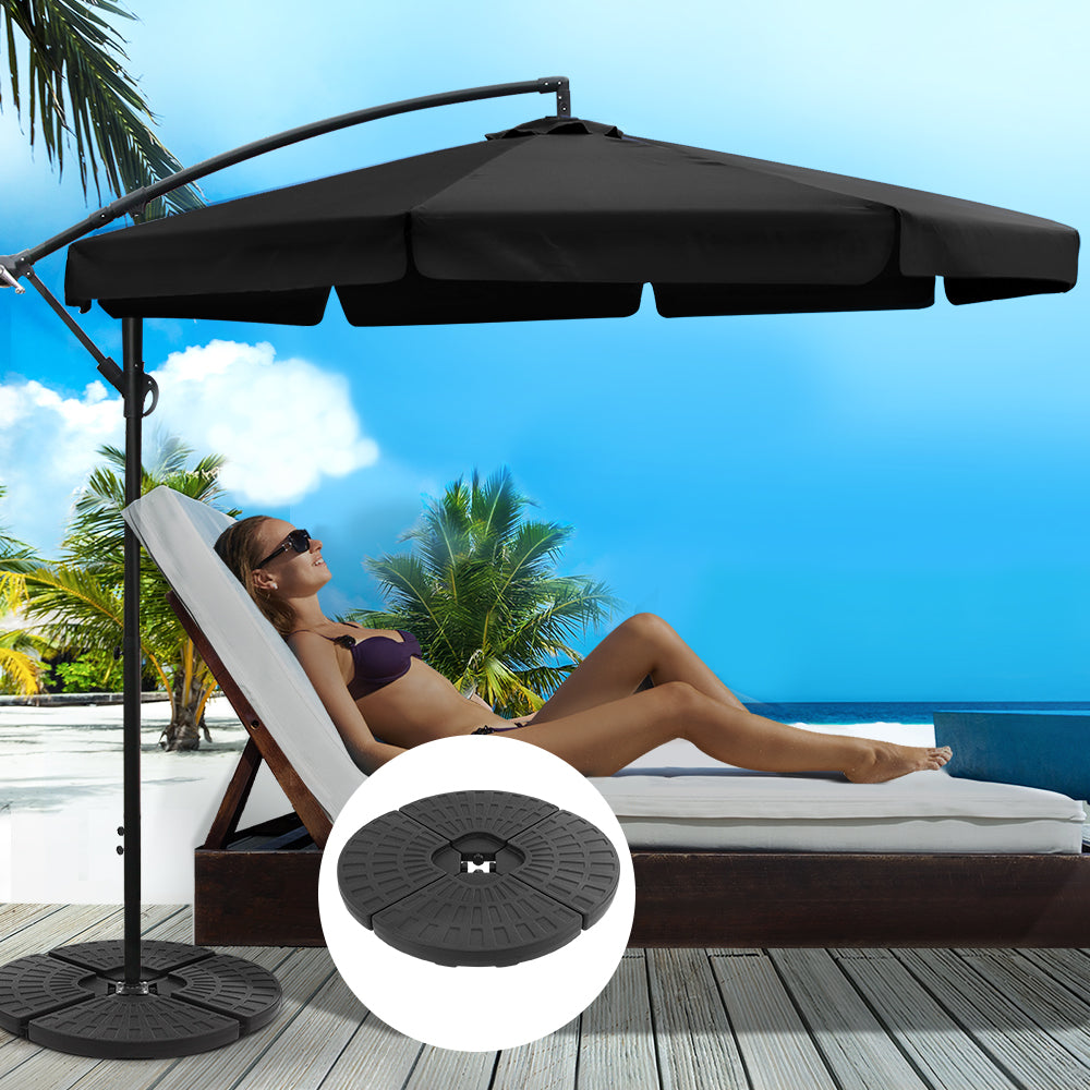 Instahut 3M Umbrella with 48x48cm Base Outdoor Umbrellas Cantilever Sun Beach UV Black freeshipping - Awezingly