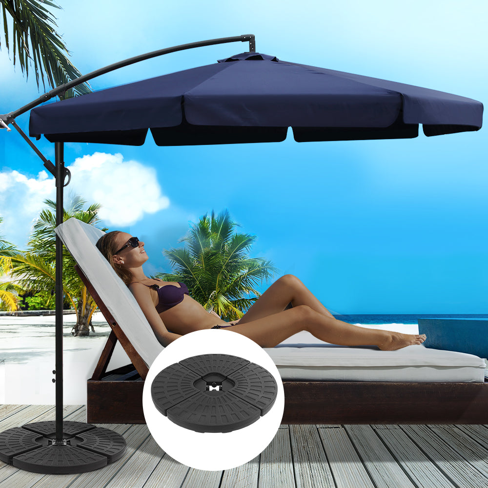 Instahut 3M Umbrella with 48x48cm Base Outdoor Umbrellas Cantilever Sun Beach UV Navy freeshipping - Awezingly
