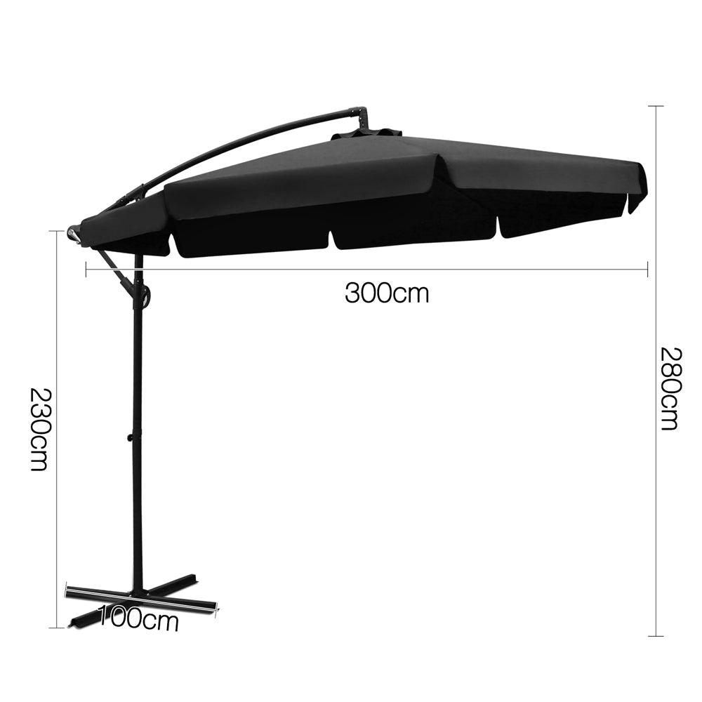 Instahut 3M Outdoor Umbrella - Black freeshipping - Awezingly