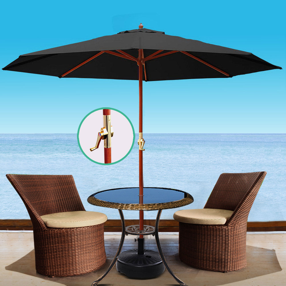 Instahut 3M Umbrella with Base Outdoor Pole Umbrellas Garden Stand Deck Black freeshipping - Awezingly