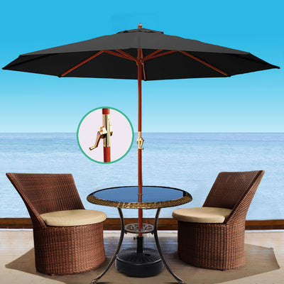 Instahut Outdoor Umbrella 3M with Base Pole Umbrellas Garden Stand Deck Black