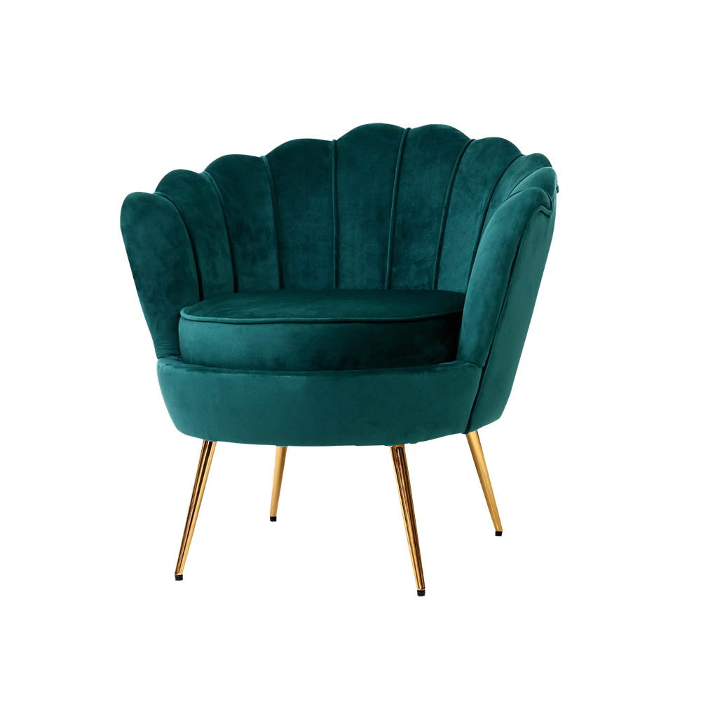 Artiss Armchair Lounge Chair Accent Armchairs Retro Lounge Accent Chair Single Sofa Velvet Shell Back Seat Green freeshipping - Awezingly