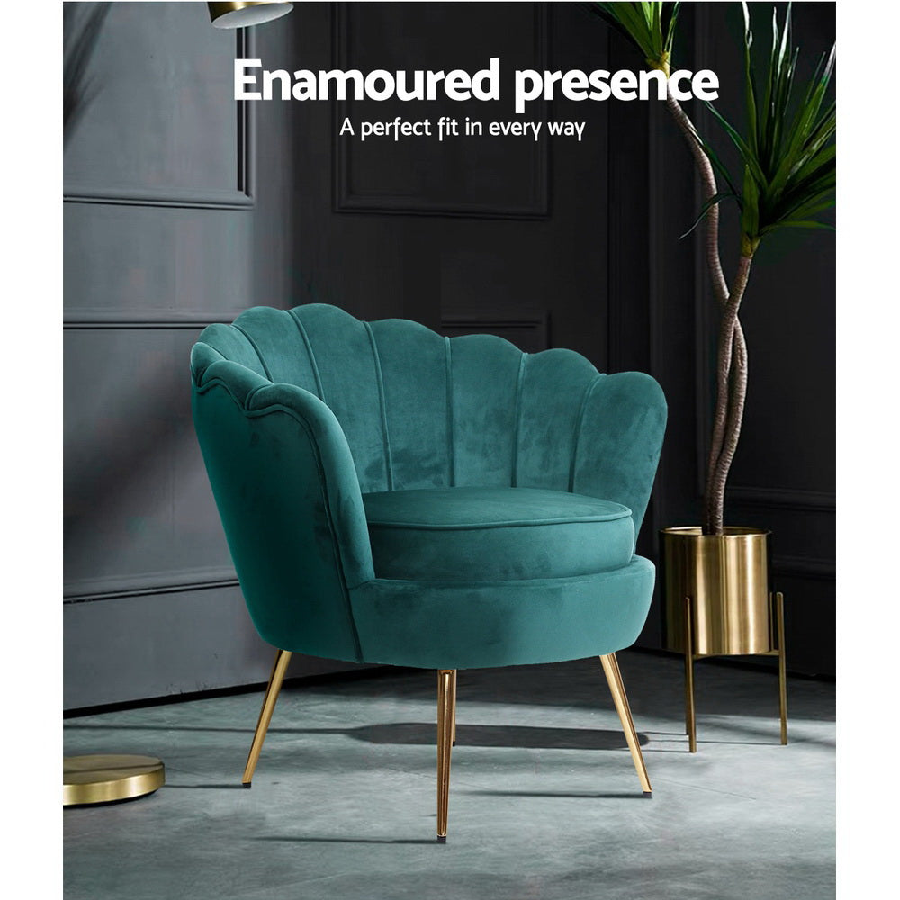 Artiss Armchair Lounge Chair Accent Armchairs Retro Lounge Accent Chair Single Sofa Velvet Shell Back Seat Green freeshipping - Awezingly
