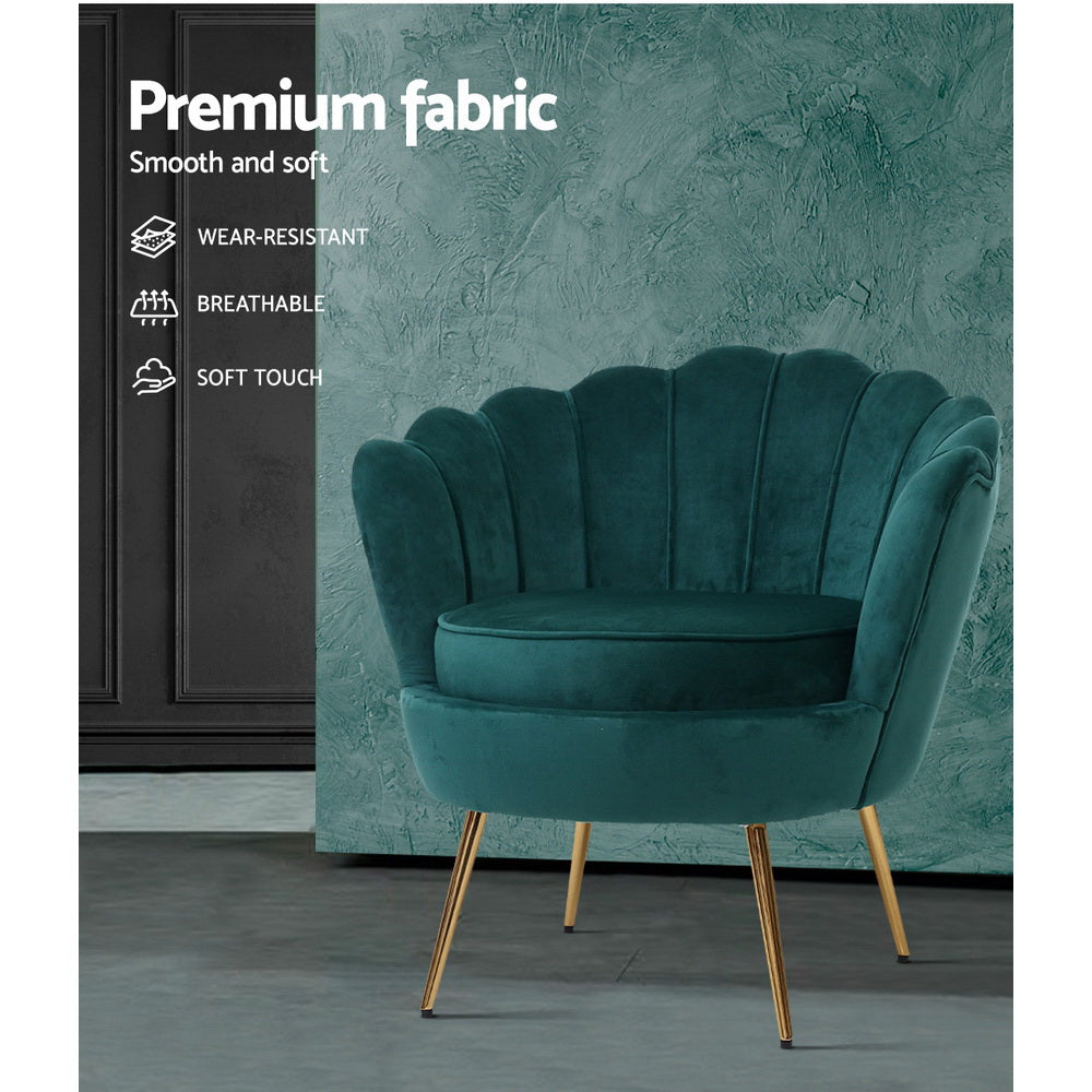 Artiss Armchair Lounge Chair Accent Armchairs Retro Lounge Accent Chair Single Sofa Velvet Shell Back Seat Green freeshipping - Awezingly