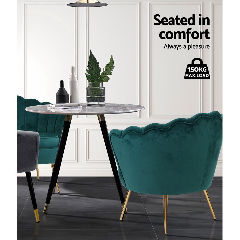 Artiss Armchair Lounge Chair Accent Armchairs Retro Lounge Accent Chair Single Sofa Velvet Shell Back Seat Green freeshipping - Awezingly