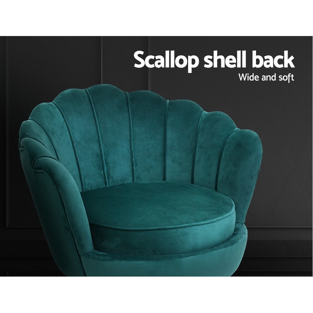 Artiss Armchair Lounge Chair Accent Armchairs Retro Lounge Accent Chair Single Sofa Velvet Shell Back Seat Green freeshipping - Awezingly
