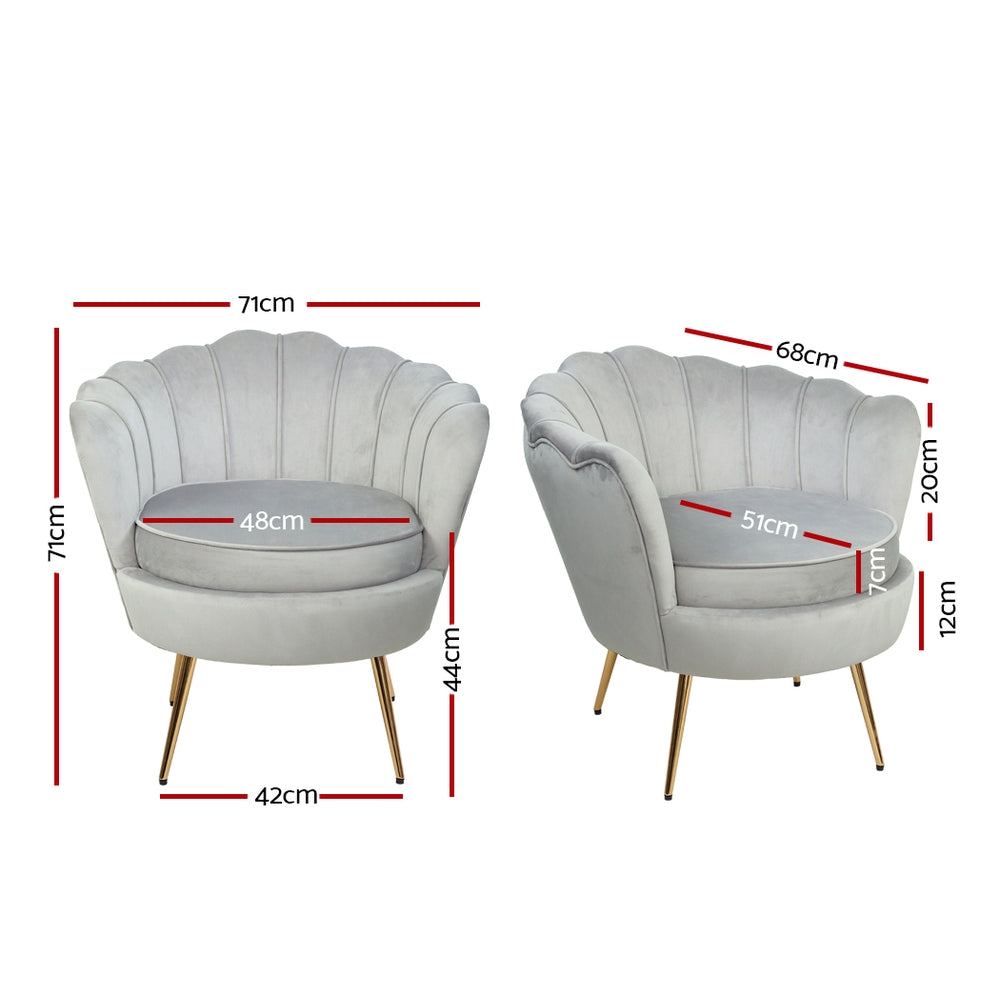 Artiss Armchair Lounge Chair Accent Armchairs Retro Single Sofa Velvet Grey freeshipping - Awezingly