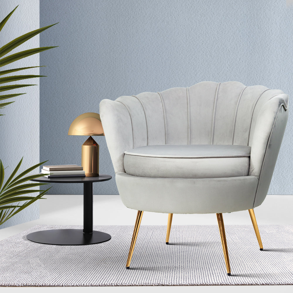 Artiss Armchair Lounge Chair Accent Armchairs Retro Single Sofa Velvet Grey freeshipping - Awezingly