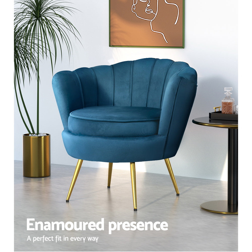 Artiss Armchair Lounge Chair Accent Retro Armchairs Lounge Shell Velvet Navy Artiss