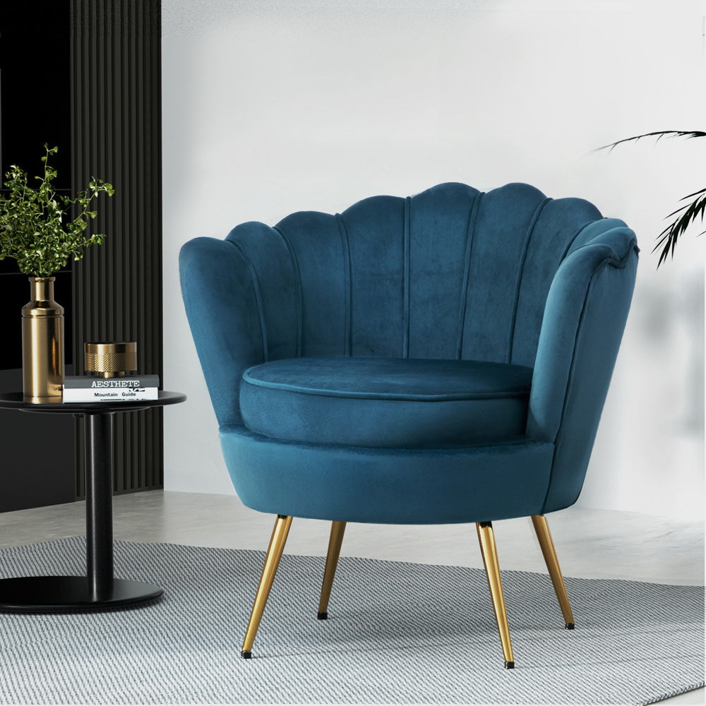 Artiss Armchair Lounge Chair Accent Retro Armchairs Lounge Shell Velvet Navy Artiss