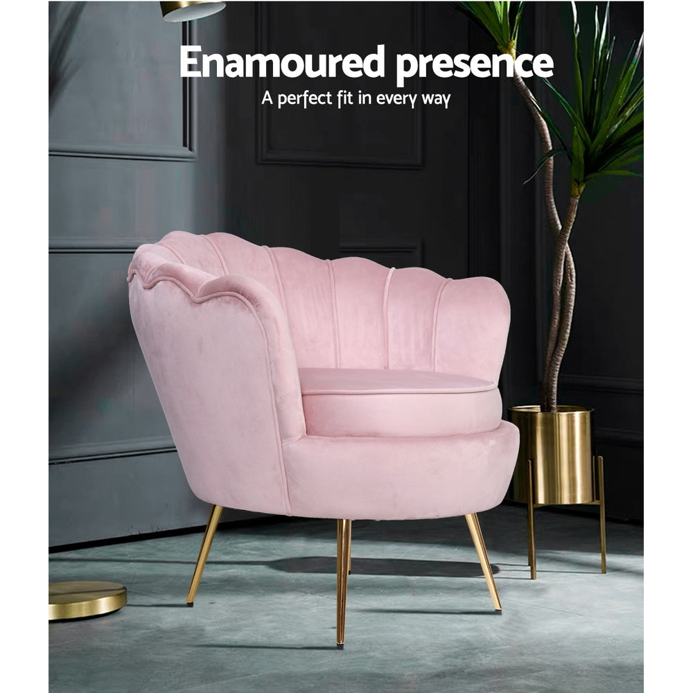 Artiss Armchair Lounge Chair Accent Armchairs Retro Single Sofa Velvet Pink freeshipping - Awezingly