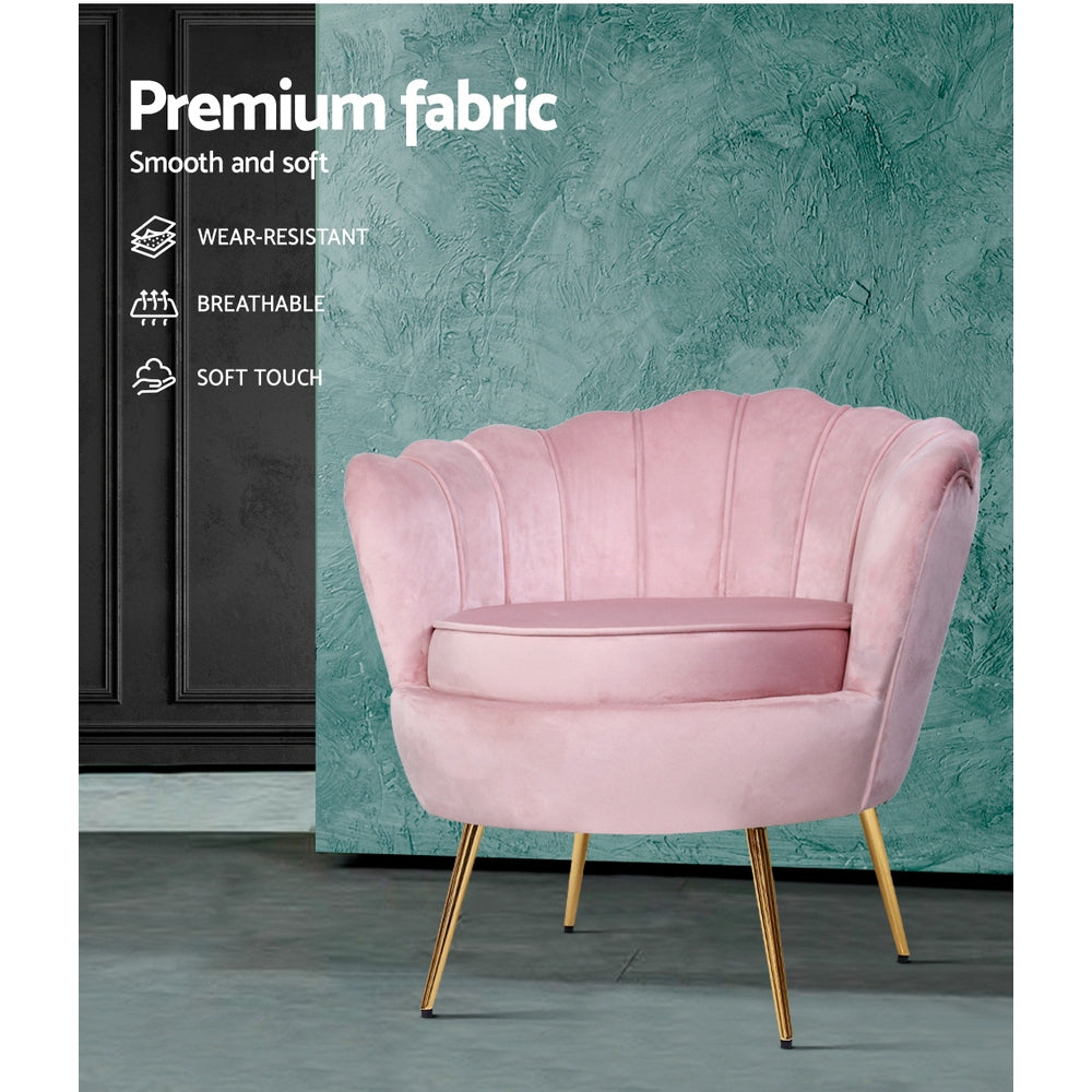Artiss Armchair Lounge Chair Accent Armchairs Retro Single Sofa Velvet Pink freeshipping - Awezingly