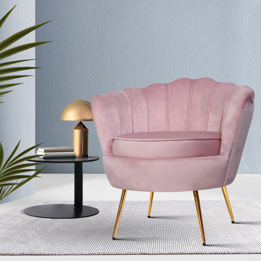 Artiss Armchair Lounge Chair Accent Armchairs Retro Single Sofa Velvet Pink freeshipping - Awezingly