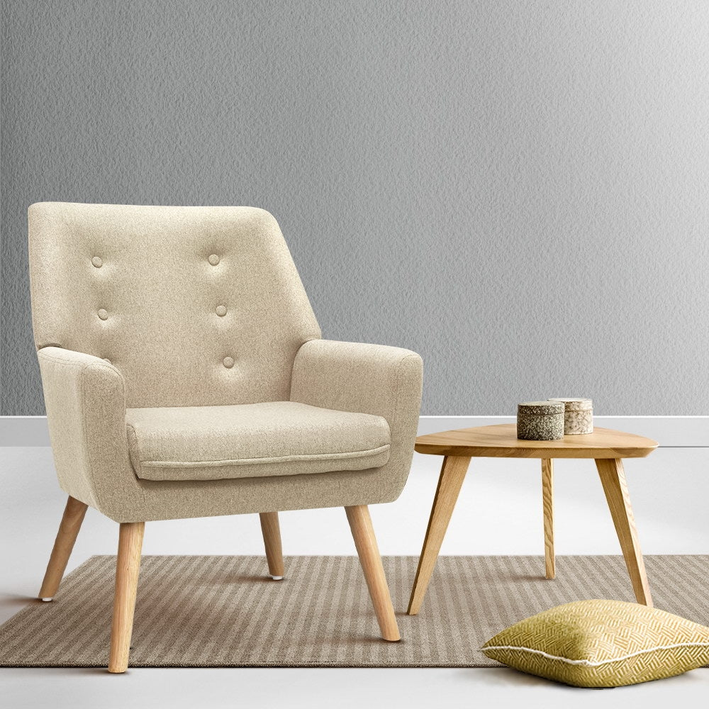 Artiss Fabric Dining Armchair - Beige freeshipping - Awezingly