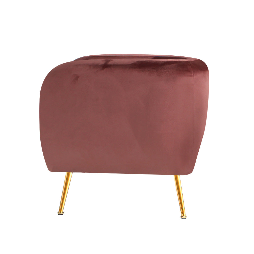 Artiss Armchair Lounge Sofa Arm Chair Accent Chairs Armchairs Couch Velvet Pink Artiss