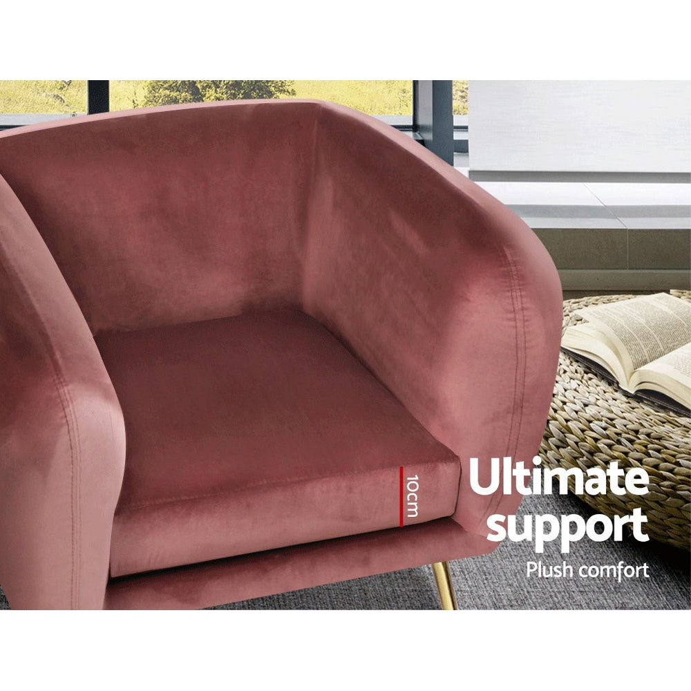 Artiss Armchair Lounge Sofa Arm Chair Accent Chairs Armchairs Couch Velvet Pink Artiss