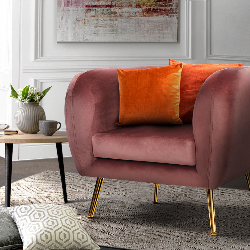 Artiss Armchair Lounge Sofa Arm Chair Accent Chairs Armchairs Couch Velvet Pink Artiss